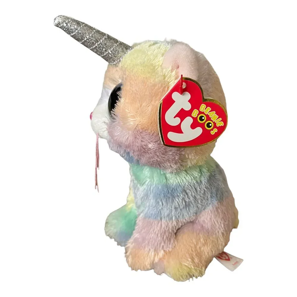 TY Beanie‎ Boo Cat Horn Heather Plush Round Eyes  Multicolor Stuffed Animal 6